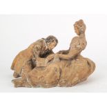 GRUPPO in terracotta raffigurante "Scena galante". XX secolo Misure: cm 32 x 23 x h 24,5