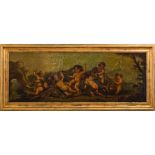 OLEOGRAFIA su tela ritoccata a mano "Putti". XX secolo Misure: cm 40 x 120