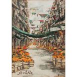 CARMELO FERTITTA (Gioiosa Marea (Me) 1911 - Palermo 1995) OLIO su tela "Mercato". Misure: cm 35 x