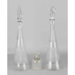 Three crystal decanters. Carafes, first half of the 20th century. One diamond crystal. One fan