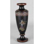 Black glass Egyptian vase with pharaoh decor. First half of 20th century. Size: 21 x 7 cm ø. In good
