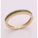 Yellow gold ring, 585/000, with emerald. Fine extension ring set with 18 round faceted emeralds,