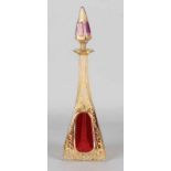 Old crystal-glass decanter. Transparent, wine red with gilding. First half of 20th century. Size: 28