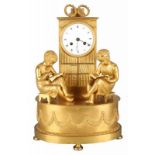 Beautiful fire-gilt bronze empire lectura pendulum in good complete original condition. Dent in side