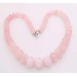 Necklace of rose quartz, extending necklace 10-20 mm, with large feather eye. Length 52 cm. about