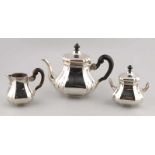 Silver 3-piece tea set, 835/000, model cardinal with black wooden handles. Consisting of: tea jug,