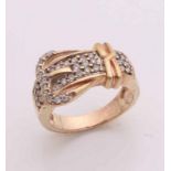 Ring, 333/000, buckle set with diamonds. Wide ring in the form of a belt with buckle set with