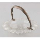 Crystal bowl with silver bracket, 833/000. Crystal scale with raised edge with leaf decor, with a