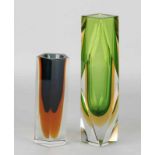 Two old Murano blue / green glass vases. Design Flaviopoli. Second half of the 20th century. Size: