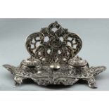 Beautiful heavy solid silver ink set. Baroque style, richly decorated with floral motifs, resting on