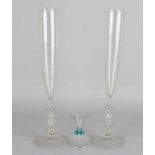 Three antique mouth-blown Venetian glasses. 19th Century or older. Size: 9 - 37 cm. In good