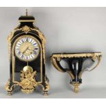 Large 18th century black boulle console wall clock with gilt bronze ornaments. Signed in the back