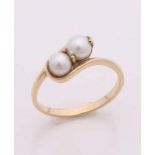 Ring 416/000, with two pearls. Fine salad ring with 2 cultic pearls, ø 4,5 mm. ø 51 New Ring 416/