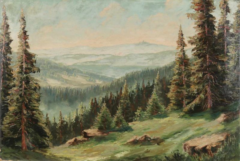 WH Unger. 1929. German school. German mountainous landscape. Oil paint on panel. Size: 50 x 70 cm.