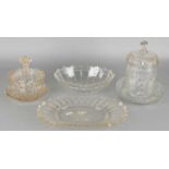 Four times antique crystal. One time biscuit + stand, fan crystal. One time cover jar + stand,