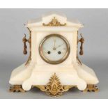 19th Century French alabaster pendulum with alabaster dial and gilded ornaments. Pendule has eight-