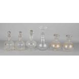 Six old / antique crystals / glass cork decanters. 20th century. Twice with gold decor. Twice