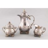 3-piece silver moccaset, 800/000, with moccakan, milk jug and sugar bowl with floral decorated