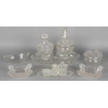 Lot of various antique crystal. Many fan and rhomb crystal. Consisting of: One lid box, four