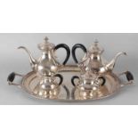 Beautiful 5-piece silver coffee and tea set, 835/000, heavily executed. Consisting of a tray,