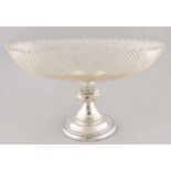 Special crystal fruit bowl on silver base, 835/000. Large oval crystal bowl with a diamond cut and