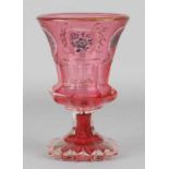 19th Century crystal glass goblet with floral residual gilding. Chip bottom. Size: 17.5 cm. In