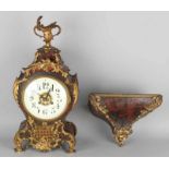 19th century French boulle red turtle console wall clock with gilt bronze ornaments. Clock has