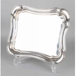 Silver tray, 925/000, on legs. Rectangular rectangular tray, tied down, with folded edge placed on 4