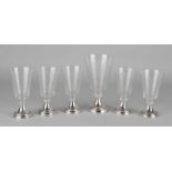 Six cut crystal wine glasses with beautiful engraved chalices, stem with button and 835/000 silver