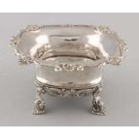 Antique silver sugar bowl, 833/000, square model with turned rim with soldered type of palm trim and