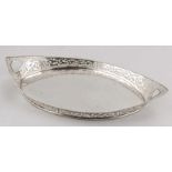 Silver tray, 833/000, spit-oval model with sawn floral edge with a soldered pearl edge. MT .: JP