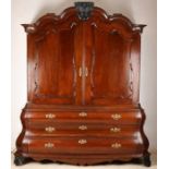 Large 18th century oak Baroque, Louis Quinze cabinet with brass fittings and claw feet. Circa