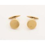 Yellow gold cufflinks, 750/000, round model with ribbing. ø 16 mm, approx. 9.2 grams In good