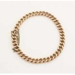 Yellow gold bracelet, 585/000, with convex gourmet links, with lock and safety. Width 6 mm. about