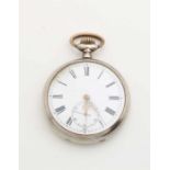 Silver pocket watch with white enamel dial. the back is equipped with a diamond guilloche