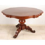 Antique mahogany Louis Philippe dining table with checked sheet. Circa 1860. Size: 77 x 130 x 96 cm.