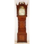 Early 19th century English grandfather clock. Oak with mahogany. Eight-day movement. Beautiful