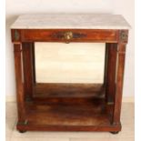 Early 19th century mahogany Empire trumeau with mirror and white-gray marble top. Size: 91 x 45 x 84