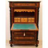 Antique Louis Philippe secretaire in root nuts. Circa 1870. Living with inboundized columns and