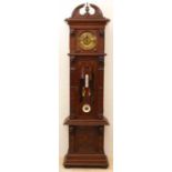 Antique German oak standing clock with barometer and thermometer. Historism, with headlines. FMS