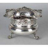 Silver pipe fittings, 925/000, round model with sawn motifs and a turned rim with palmettes and