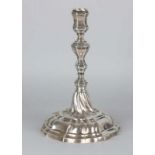 Antique silver driven candlestick, on a revamped base with a twisted pillar with octagonal