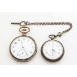 Two silver pocket watches, 800/000, small edited model signed: Jul. Wagner Wanne, with chain with