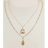 Two yellow gold necklaces with pendants, 585/000, Fine Venetian necklace with flower shaped