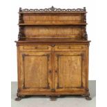 Dutch mahogany penant cupboard with etagiere design and claw feet. Circa 1960. Carving damages.