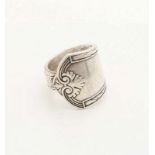 Silver ring, 800/000, made from the handle of cutlery. model with floral edges. width 24 mm. ø57