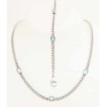 Silver necklace and bracelet, 925/000, with blue stone. Gourmet necklace and bracelet both set