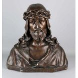 Large antique plaster Christ bust. Circa 1900. Minimal chips. Size: 49 x 45 x 20 cm. In reasonable /