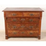 German late Biedermeier burl chestnut with five drawers and brass fittings. Circa 1850. Size: 75 x