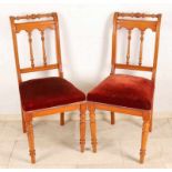 Four antique German walnut Gründerzeit chairs. Circa 1880. Upholstery worn. Size: 94 x 40 x 60 cm.